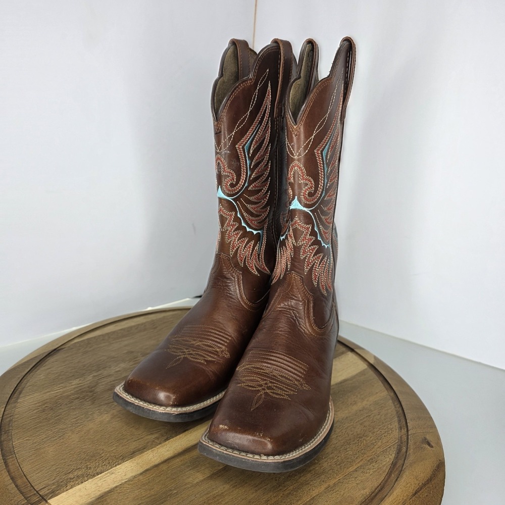 Ariat Rockdale Western Boots Brown Leather Square Toe Womens Size 8 B Medium - Picture 2 of 11